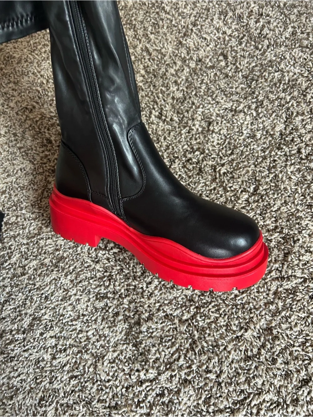 Black Over-the-Knee Boots with Red Platform Sole